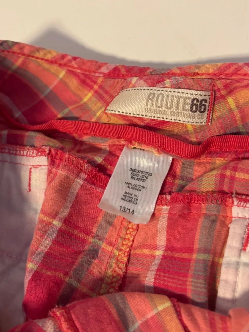 Route 66 Cotton Mid Rise Bermuda Chino Shorts Red Yellow Plaid Womens Size 13 14
